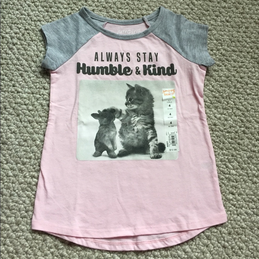 Kids Jumping Beans Pink Gray Cat‎ Kitten Graphic T Shirt Size 4